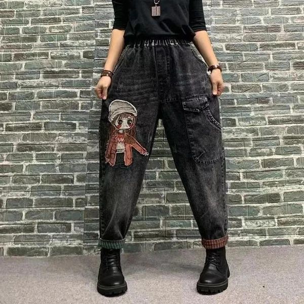 Kadınlar Kot Papa Sokak Giyim Yüksek Bel Jean Moda Kızlar Geniş Bacak Pantolonları Pantolon Kadın Grafik Büyük Bagge Mom Denim Pantolon