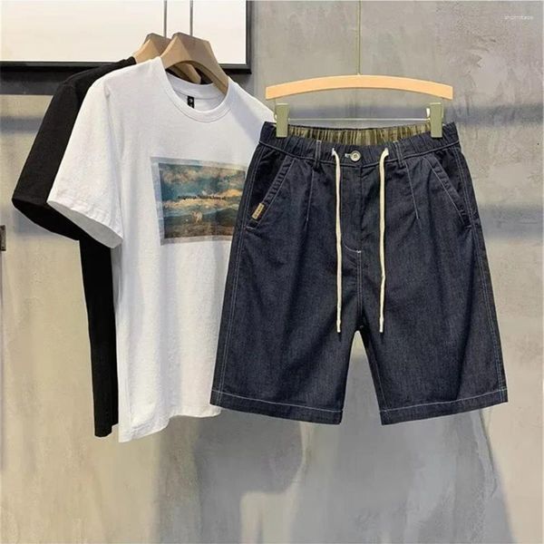 Jeans da uomo Bella decorazione tascabile Abiti da lavoro Pantaloncini di jeans Pantaloni estivi con super coulisse Tendenza a cinque punti