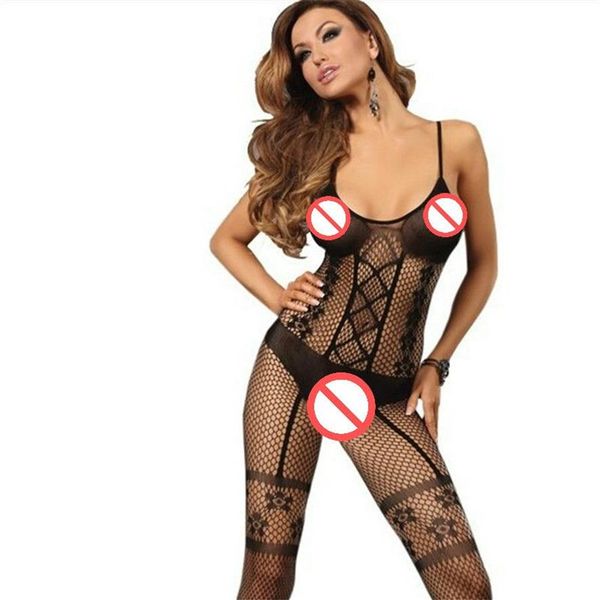 Nova mulher sexy virilha aberta malha bodystocking lingerie traje fetiche bodysuit sexy lingerie preta sexy espaguete stra219t