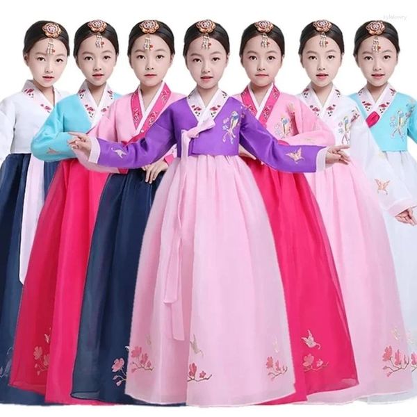 Abbigliamento etnico Bambino Costume coreano Hanbok Ragazza Abito da spettacolo di danza nazionale Cosplay vintage di minoranza orientale