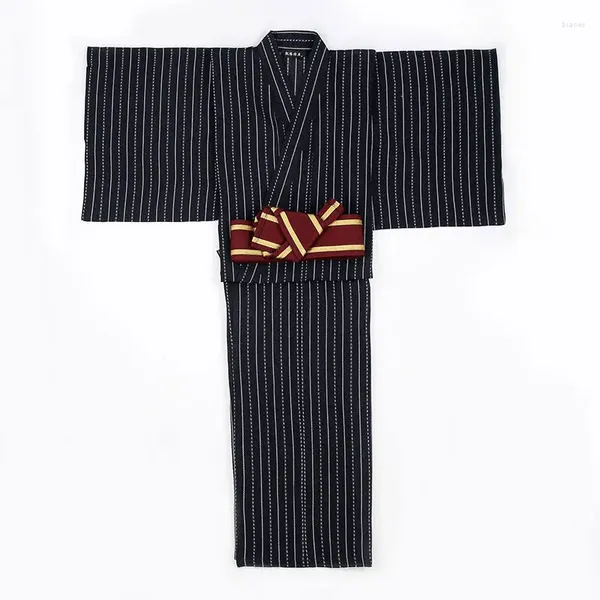 Roupas étnicas Listrado Homens Japonês Tradicional Samurai Trajes Masculino Vestido Formal Kimono Bathrobe Set Cosplay Stage Show Vestidos