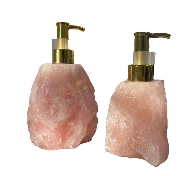 Dispenser di sapone in cristallo di quarzo rosa fatto a mano in pietra naturale fai-da-te con pompa in oro per la guarigione domestica Bellezza di cristallo Accessori per l'arredamento del bagno