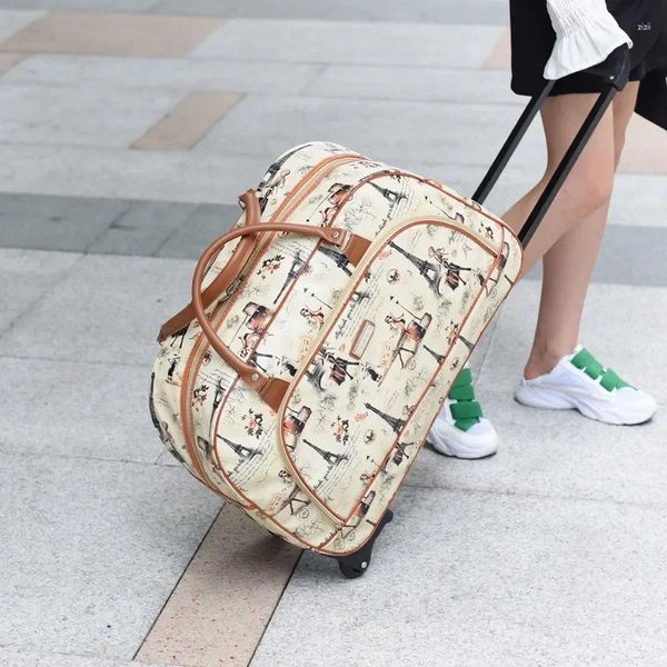 Duffel Bags Mulheres Saco de Viagem Trolley Mala de Couro PU Grande Capacidade À Prova D 'Água Impressão Bagagem Duffle Homens Tote Sobre Rodas