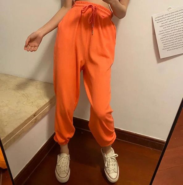 Женские брюки Оранжевые повседневные спортивные штаны с эластичной резинкой на талии и завязками на талии, спортивные брюки с завязками на талии