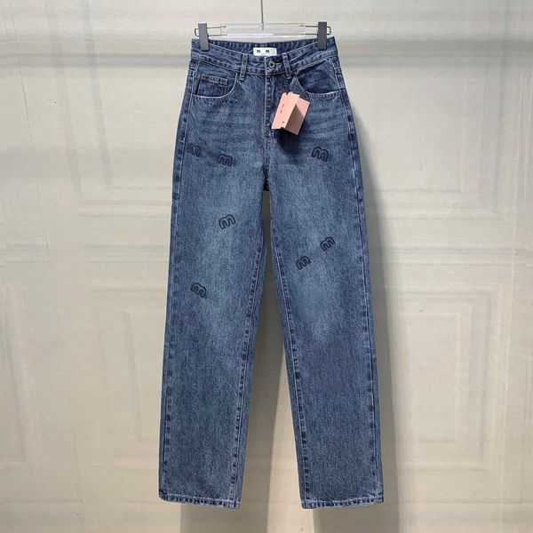 Nanyou Quality Donna Autunno New M Family Jeans Cintura posteriore ricamata Tubo dritto Pantaloni a vita alta versatili larghi