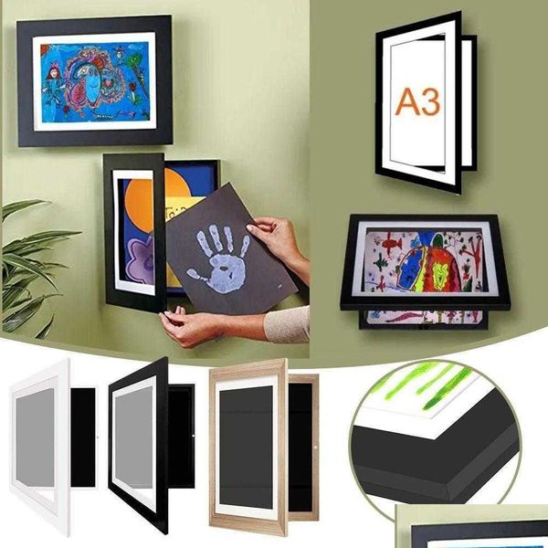 Quadros Quadros Nova arte articulada Po Frame Wood Shadow Box Abertura frontal Bouquet Display Memory Picture para Home Office Drop Delivery Home Dhrmq