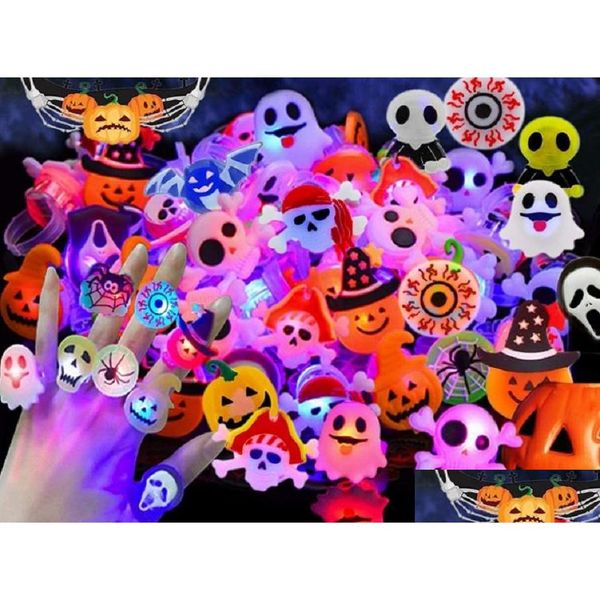 Festa Favor Halloween Light Up Anel Trata Favores Flash LED Anéis Brilhantes no Escuro Goodie Bag Fillers Drop Delivery Home Garden Fest Dhasg