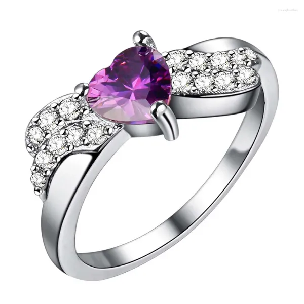 Anelli a grappolo Love Heart Purple Zircon Wholesale 925 Gioielli ad anello placcato in argento per donne /GSUSLJFP Vcrljkcn