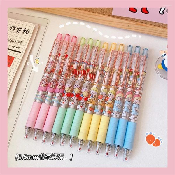 Stücke/Set Nette Stifte Cartoon Mädchen Stift 0,5mm Schwarz Tinte Drücken Gel Griff Für Schule Kind der Kawaii schreibwaren