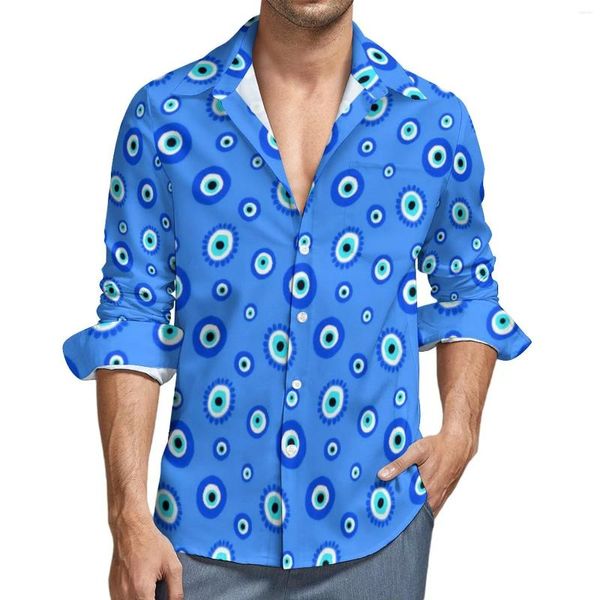 Camisas casuais masculinas grego mal olho camisa homem sorte azul talismã outono elegante blusas gráficas manga longa retro roupas de grandes dimensões