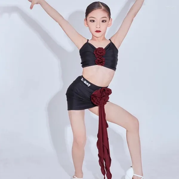 Abbigliamento da palcoscenico Costume da ballo latino per bambini Vestito da spettacolo floreale per ragazze Cha Rumba Tango Abiti da pratica DNV18300