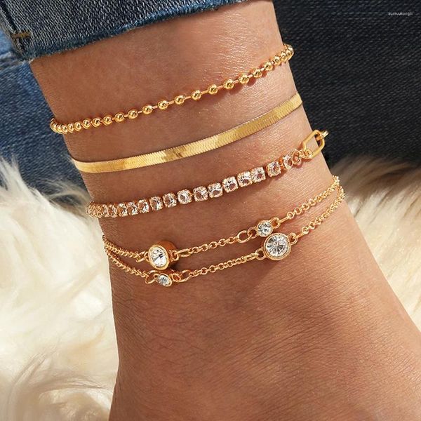 Bracelets de cheville EN Bohême Chaîne Pour Femmes 2023 Été Plage Forme Ronde Zircon Multicouche Bracelet De Cheville Sur La Jambe Sandales Aux Pieds Nus