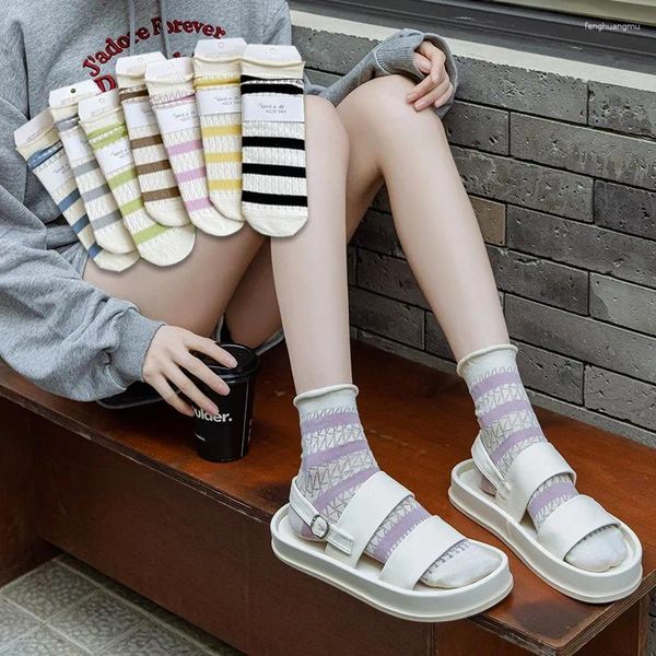 Kadın Çoraplar İlkbahar Yaz Nefes Alabilir Sıradan İnce Şeritler Kadın Yumuşak Sevimli Uzun Moda Pamuk