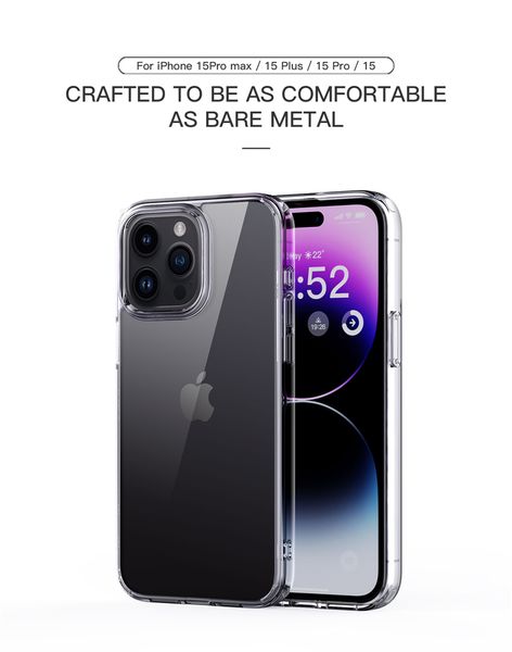 Capa de telefone luxuosa transparente Vogue para iPhone 15 Pro Max resistente, proteção completa, amortecedor macio, capa traseira transparente fosca, à prova de choque, compatível com carregamento sem fio