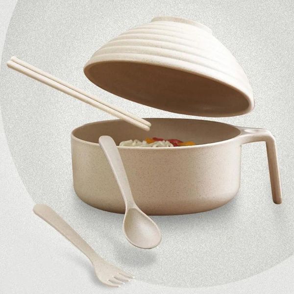 Set di stoviglie 5 pezzi/set Ciotola in acciaio inossidabile Scatola da pranzo multiuso per studenti Tazza di noodle istantanei Zuppa Bento