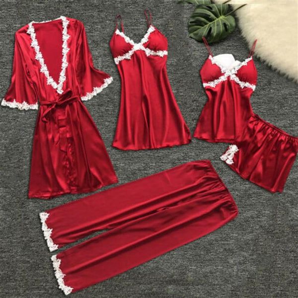 5pcs Kadın Seksi iç çamaşırı elbiseleri pijama seti dantel çiçek kimono elbise babydoll nightdress sweetwear şort pantolon pijama set2867