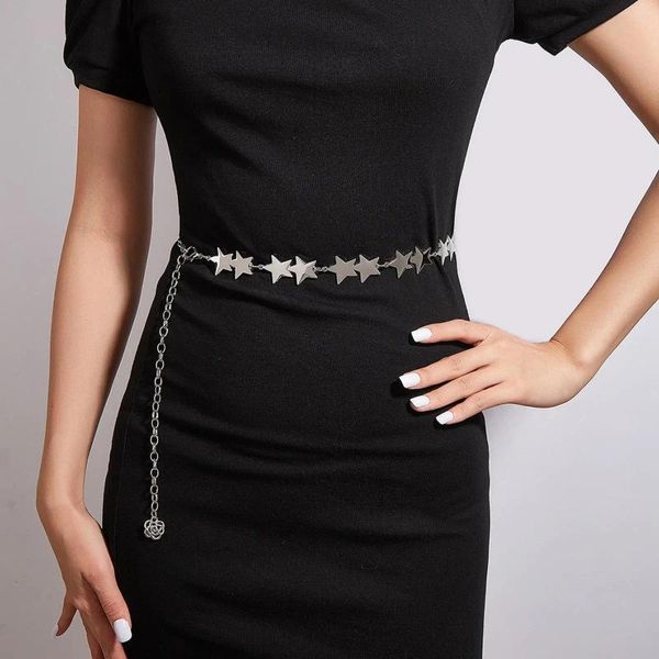 Cintos de metal mulheres cintura corrente cinto ajustável corpo link para saia vestido decoração