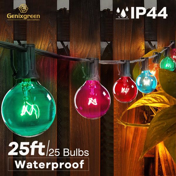 Decorações de Natal 25Ft G40 Pátio Ao Ar Livre Globo Cor Corda Luz À Prova D 'Água 7W RGB Bola Bulbo Fada Quintal Decoração de Jardim Iluminação 231030