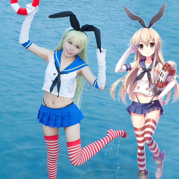 Anime Kantai Collection Shimakaze uniformes Cosplay Costume Kancolle flotte filles Kanmusu japonais marin Costume Sexy robe d'été