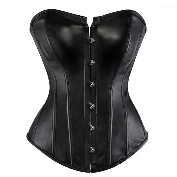 Bustiers espartilhos steampunk feminino rendas até overbust espartilho de couro falso bustier shaper desossado corselet topo plus size