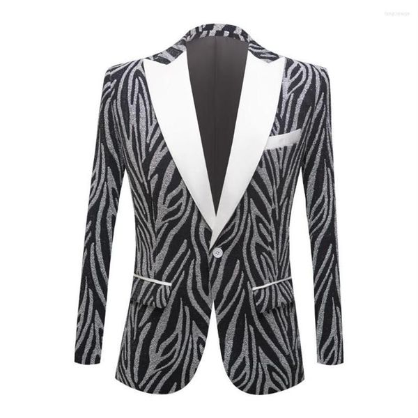 Ternos masculinos brilhando padrão zebra terno jaqueta cantor anfitrião palco concerto formal blazer único botão fino ajuste smoking224p