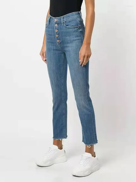 Jeans femininos 2023 início da primavera micro-elástico cintura alta slim fit mulheres nona calça