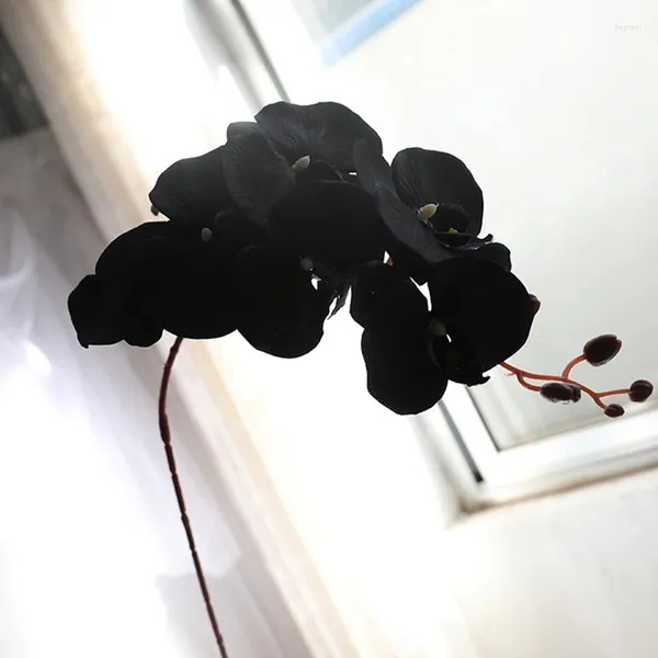 Flores decorativas 100cm borboleta preta orquídea única flor artificial ramo decoração de halloween casa seda falso festa de casamento suprimentos