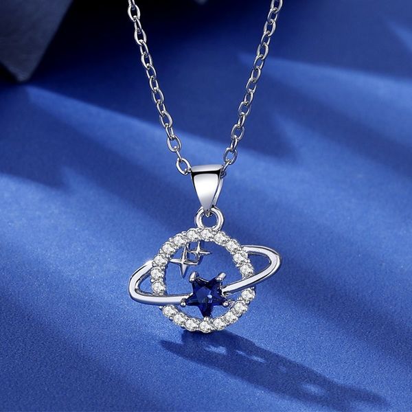 Collana girocollo da donna con ciondolo Collane con ciondolo stella pianeta placcato argento 925 per accessori di gioielli da sposa con dichiarazione di cristallo da donna alla moda