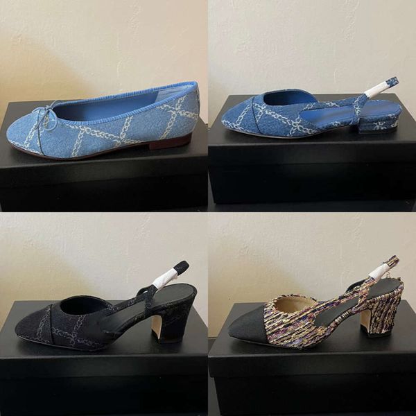 Lates Denim Blue Designer Ballerine Slingback Sandalo Fiocco Scarpa piatta Lady Décolleté in pelle Luxury Casual Street Party Scarpe da ufficio con scatola NO488