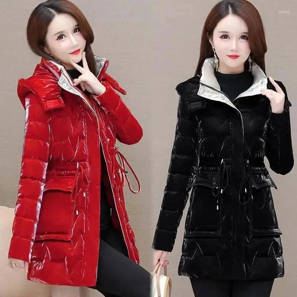 Kadın trençkotları moda pamuklu ceket kadınlar Koreli Kış Kış Kalın Sıcak Uzun Giyim Kapüşonlu Dantel Yalnız Yastıklı Ceket Mom İnce Palto