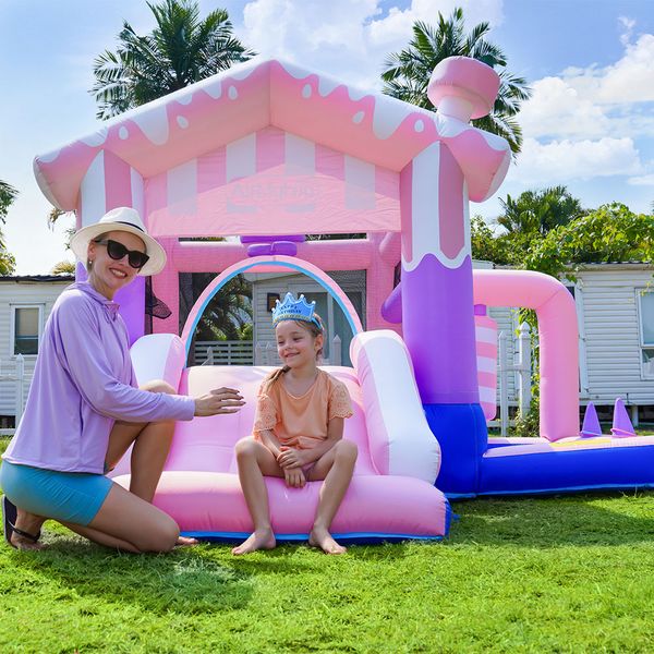 Casa dei buttafuori gonfiabile per bambini Jumper Jumper Castle Slide Bambini rimbalzanti Moonwalk Casetta da gioco per interni all'aperto in vendita Parco giocattoli I bambini giocano divertente Gelato rosa