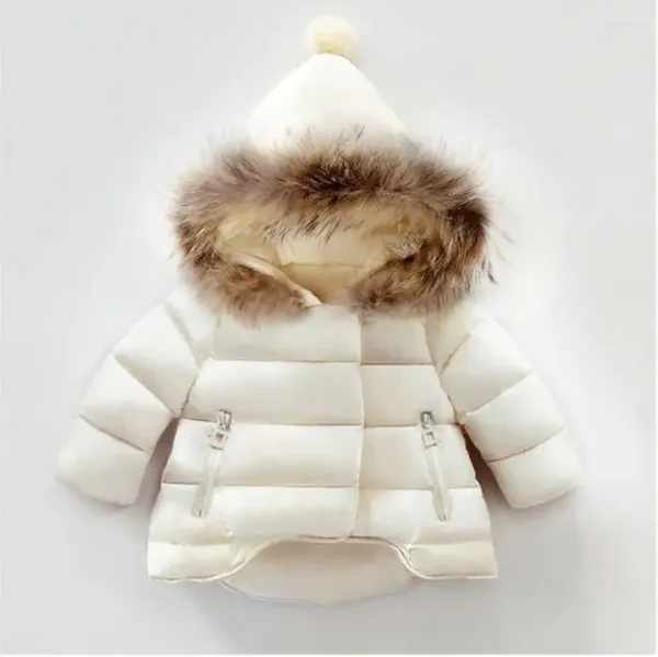 Down 0-5yrs Kış unisex bebek kapüşonlu ceket, kürklü kızlar pamuklu yastıklı kalınlaşmış yakalı