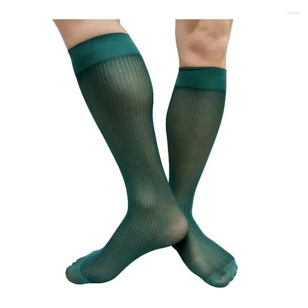 Herrensocken, gestreift, Nylon, Seide, formell, dünn, durchsichtig, für Herren, Anzug, sexy Strumpf, Dessous, kniehoher Schlauch