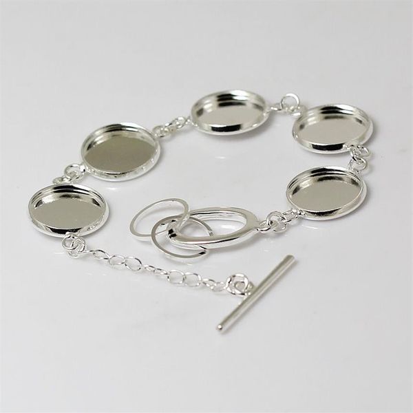 Bandejas de pulseira Beadsnice em branco po redondo em latão com cinco engastes para resina redonda de 14 mm ou cabochão ID 12141234K