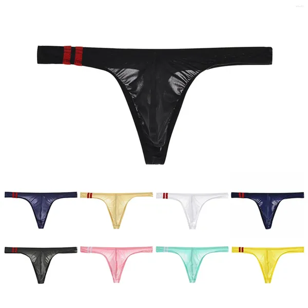 Cuecas masculinas roupa interior sólido gelo seda barras finas cintura baixa t em forma de windbreaker homens boxers para anel