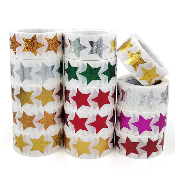 500 unidades / rolo Holográfico Brilhante Brilhante Estrela Adesivo Envelope Selado Diário Cozimento Flor Adesivos Festival Festa de Aniversário Decorações de Presente de Casamento Etiquetas W0117