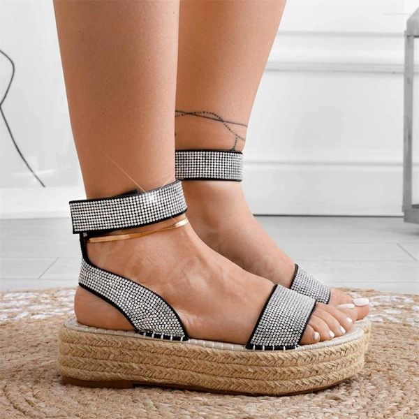 Sandalen voller Strass Plattform Espadrilles Raffia Keil Luxus Bling Bankett handgemachte Sommerschuhe für Frauen