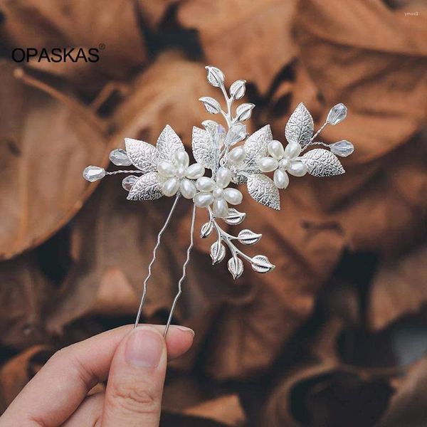 Grampos de cabelo 1 peça em forma de u folhas hairpin acessórios de casamento para mulheres pérola prata cor clipe garfo cocar charme joias de noiva