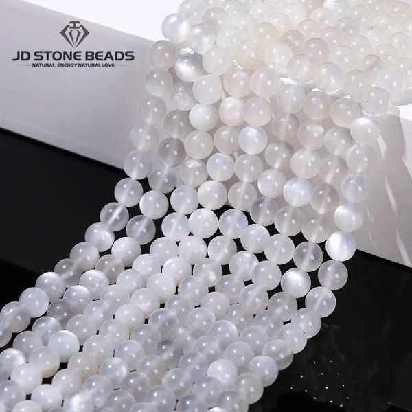 Pedras preciosas soltas pedra natural branco moonstone contas espaçador redondo luar grânulo para fazer jóias diy pulseira colar acessório