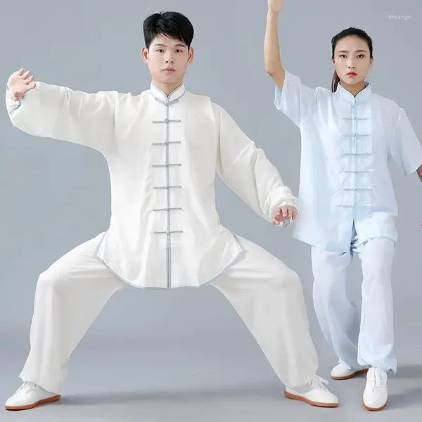 Etnik Giyim UNISEX Katı Tai Chi Tekdüzen Kısa Kollu Kostüm Yaz Wushu Kadınları Tang Takım Sabah Egzersiz Giysileri