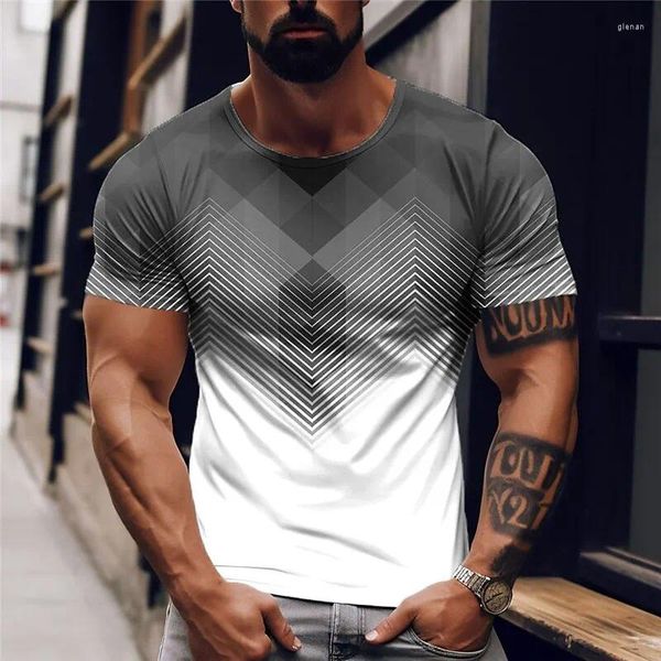 Мужские футболки, полосатая футболка для мужчин, контрастные футболки с 3D принтом, топ большого размера, приталенная рубашка, повседневная одежда с короткими рукавами, летняя одежда