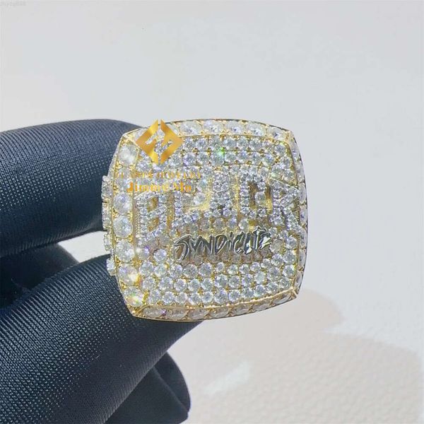 Maßgeschneiderter, einzigartiger Design-Ring aus 10 Karat echtem Gelbgold, vollständig vereist, Vvs1-Moissanit-Diamant, Hip-Hop-Champion-Ring, Geschenk für Männer