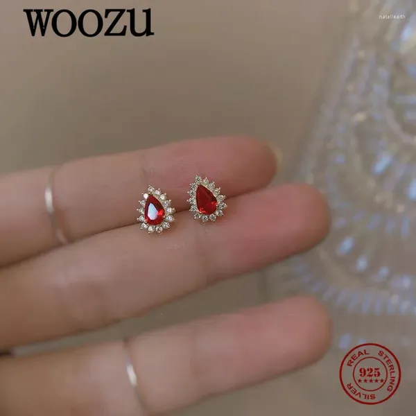 Ohrstecker WOOZU 14k vergoldet 925 Sterling Silber Luxus Rubin Zirkon Für Frauen Party Koreanische Teen Freundin Schmuck Geschenk