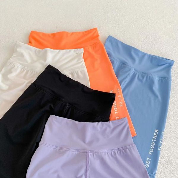 Pantaloni Pantaloni da ciclismo per bambini Pantaloni estivi per bambina Legging al ginocchio Stampa di lettere Pantaloni sportivi casual Moda per neonato a vita alta