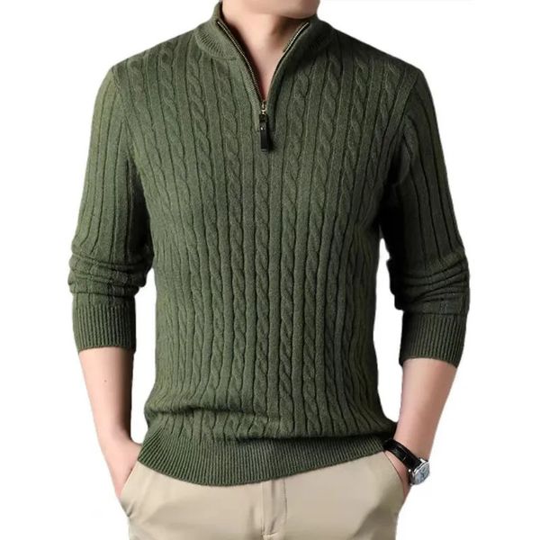 Suéter masculino de inverno com zíper, suéter slim fit casual de malha gola alta pulôver mock neck polo suéter 231030