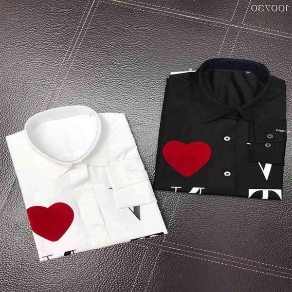 CAMISA COM VLOVETN IMPRESSÃO Camisa de vestido dos homens camisas de grife branco preto fino manga longa homens camisa de trabalho casual importado marca PARIS 220Y