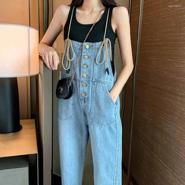 Jeans femininos cintura alta verão denim macacões mulheres estilo coreano estudantes magro harajuku ins bolsos tornozelo-comprimento outwear solto elegante