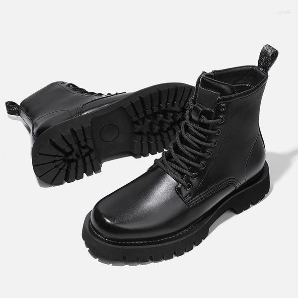 Stivali stile inglese uomo moda moto scarpe in vera pelle nera stivali alti con plateau da cowboy stivali alla caviglia belli Botas Hombre