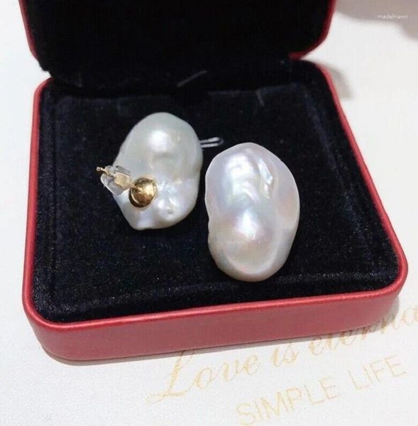 Orecchini a bottone grande quantità di perle barocche bianche naturali del Mar Cinese Meridionale da 16-20 mm 18Kp