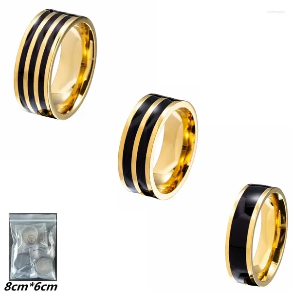 Colar brincos conjunto 8mm listra dourada anel masculino carboneto de titânio casual alianças de casamento de aço inoxidável para presente do namorado